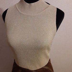 Lapis Shimmery Gold Sleeveless Ribbed Mock Turtleneck